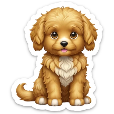 cinematic-[cavoodle dog]-realistic-full-body-sitting-emoji,-tail-resting-loosely-beside-its-paws,-head-tilted-dramatically,-curly-[solid golden]-fur,-simplified-yet-realistic-focused-features,-highly-detailed,-glowing-with-an-almost-sarcastic-glow sticker