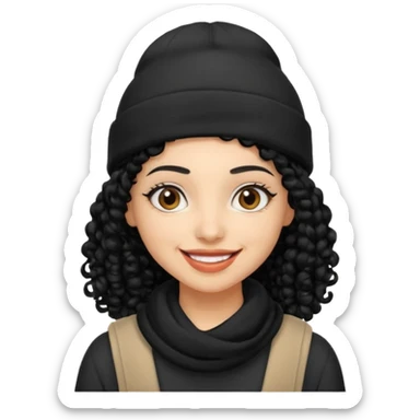 smiling arab hipster woman with curly hair and beanie sticker
