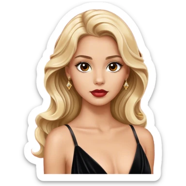 blonde model, brown eyes, long wavy hair, oscars red carpet, black velvet gown sticker