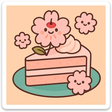 Add a cherry blossom flower on top of the sakura cake, keep the pastel toon style. sticker
