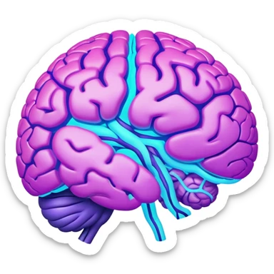 brain with neon glow effect, blue neon glow on top left, purple neon glow on bottom right sticker