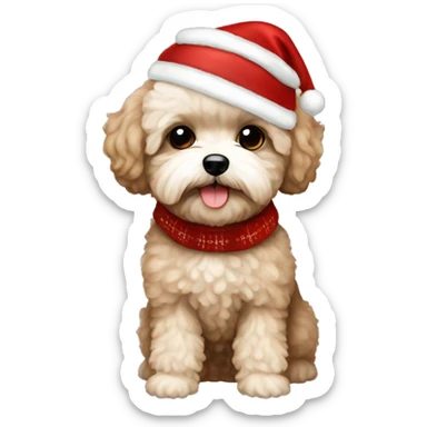 maltipoo brown beige with Christmas clothes  sticker
