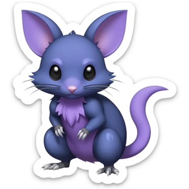 Gothic style, charcoal-black, steel-blue, lilac-violet, Rattata-Noibat-Purrloin-Fakemon-hybrid-creature (full body) sticker