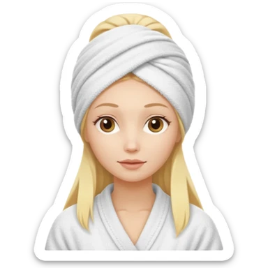 mulher branca e loira cabelo longo com toalha na cabeça tipo spa sticker