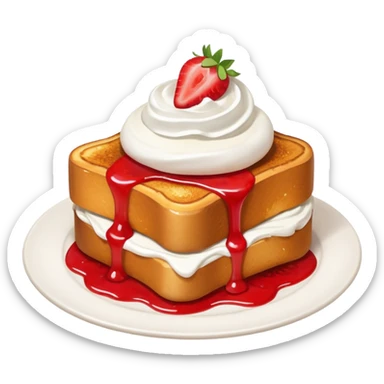French toast with strawberry on top and whipped cream sticker