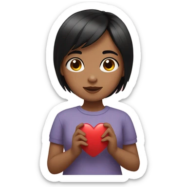 Girl with a black short hair hold a heart between her hand  sticker