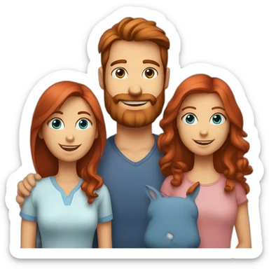 family-photo-a-a;-brown-haired-mom;-red-haired-dad-beard; -red-haired-rabbit-blue-eyes- sticker