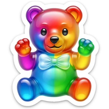 Rainbow Gummybear holding a discord symbol sticker
