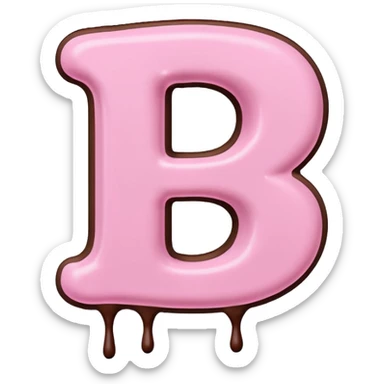 “Single pink bubble letter d, white outline, bottom dipped in chocolate with pink frosting drizzle, kawaii style, glossy, soft shading, clean outline, transparent background, Discord emoji size” sticker