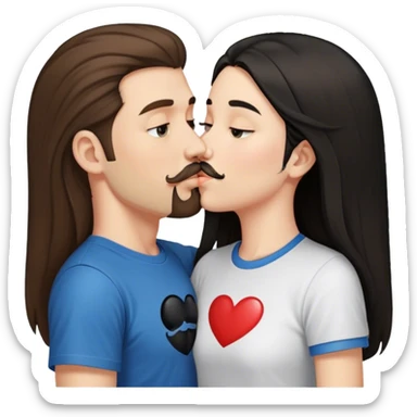 tall white guy with brown hair goatee mustache wearing t-shirt kissing a shorter white girl with long black hair sticker