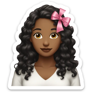pretty brown woman with long mid length black curly hair with pink ribbon  sticker