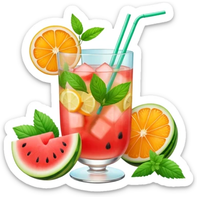 summer cocktail with lemon, watermelon, orange sticker