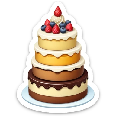 A layered tower of desserts with frosting sticker