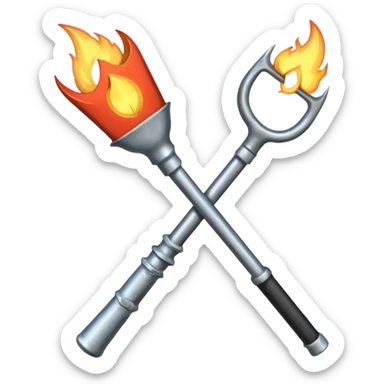 a three pronged pitchfork and a torch in an x formation sticker