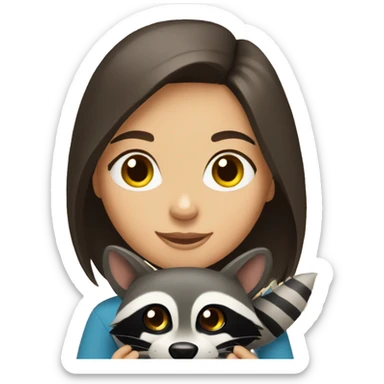 Brunette girl holding a raccoon  sticker