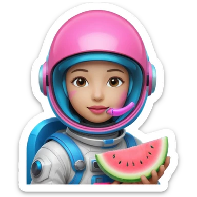 Neon pink and blue spaceman eating melon sticker