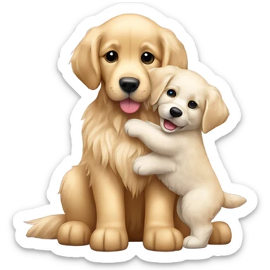 English cream golden retriever holding teddy bear sticker