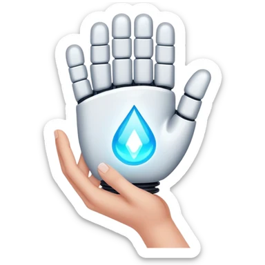 White skin hand holding a glowing AI core sticker