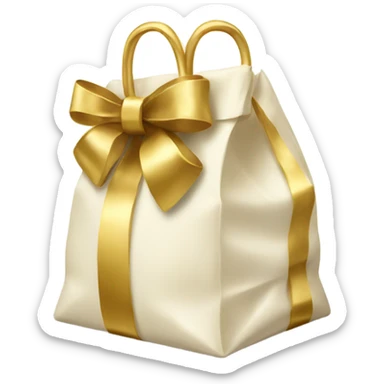 Ivory Gift bag tied with gold bow  sticker