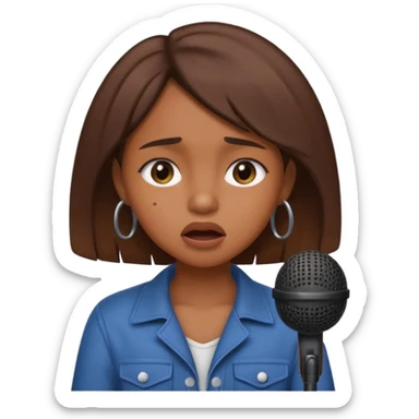 Brown skin girl singing into a microphone looking sad  sticker