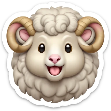 Cinematic Cute Yawning Ram Portrait Emoji, Head tilted slightly with a dramatic, wide-open yawn, showcasing a soft, woolly grey fur with gently drooping horns and ears, round dark eyes barely open in drowsy contentment, Simplified yet irresistibly adorable features, highly detailed, glowing with a soft, cozy glow, high shine, relaxed yet expressive, stylized with a touch of rugged whimsy, bright and endearing, soft glowing outline, capturing the essence of a sleepy yet affectionate ram, so drowsy it feels like it could stretch out of the screen and curl up for a nap! sticker