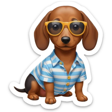 Weiner dog in a beach with a button up shirt and sun glasses  sticker