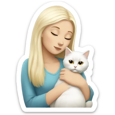 Blonde girl snuggling white Persian cat sticker