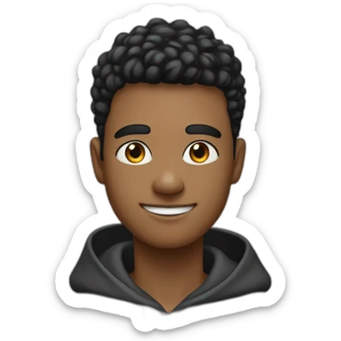 a fair boy with taper fades hairstyle, smiling, with black har, black eyebrown, black eyes, in a hoddie sticker