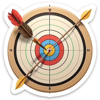 A bow and arrow aimed at a target, with the arrow perfectly positioned for release. The background features a target with concentric rings, emphasizing precision, skill, and focus in archery. The scene radiates concentration and the grace of the sport. sticker