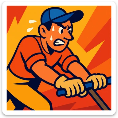 a man working hard with sweat on his face, clear expressive style sticker