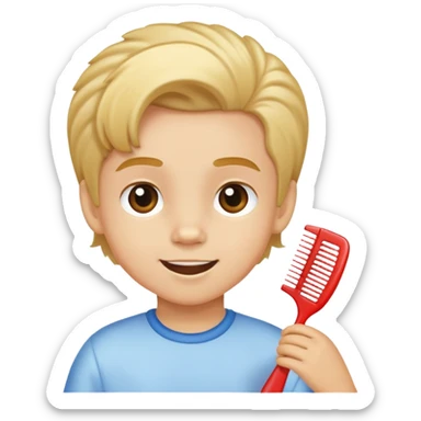 child using a comb on their hair, cheerful and neat sticker