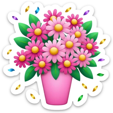 pink flower bouquet with confetti sticker