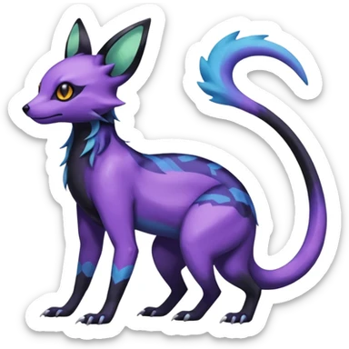Rare epic aesthetic iridescent spooky gloomy colorful Salandit-Umbreon-Eevee-Genet-species-Fakemon-hybrid-creature, with markings, full body sticker