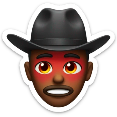 Cowboy emoji with red eyes, low eyelids, and with smoke coming out of the mouth sticker
