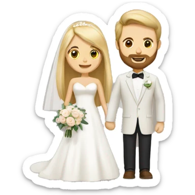 Tan woman with blonde hair and white man with brown long hair and beard getting married sticker
