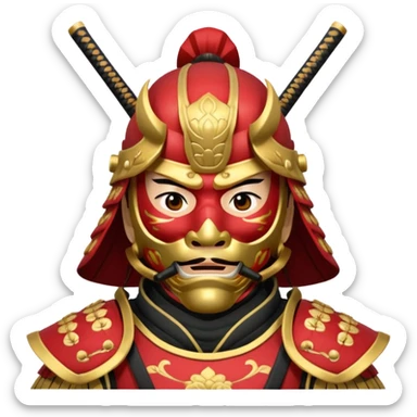 Samurai with red and gold armor and they have a detailed mask covering their mouth sticker