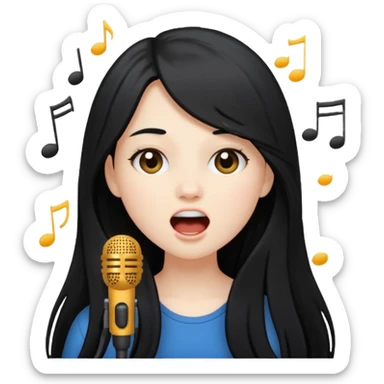 Pale girl with black long hair singing sticker