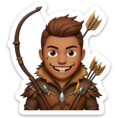 The classic hunter with a bow and arrow on his back, dressed in brown with some decorations made of fierce beasts sticker