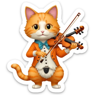 cat play violin, long full body sticker