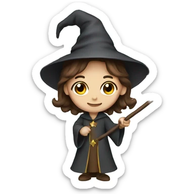 girl wizard with brown hair and wand sticker