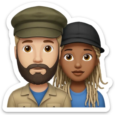 Couple emoji -WHITE with man with beardwith cap on and BLACK FEMALEwith mid length locs sticker