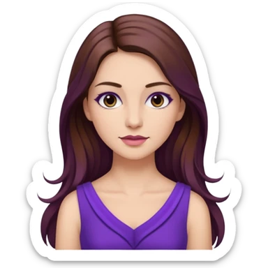 A young woman in 30s with purple dress. Long hair with make up.  sticker