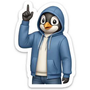 determined anthropomorphised penguin in a hoodie and jeans with fist raised, dynamic action sticker