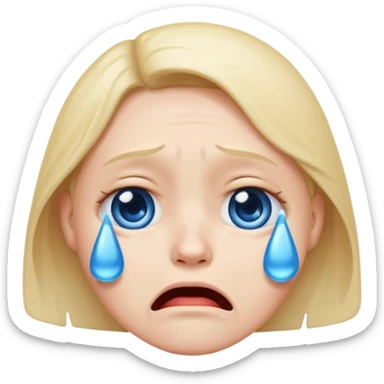crying face emoji, blue tear, sad expression sticker