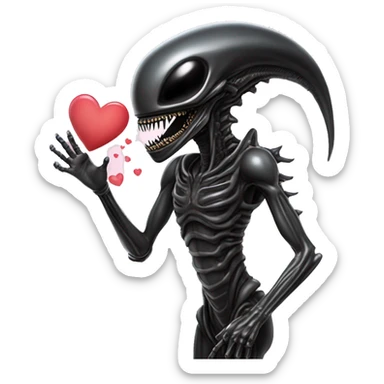  xenomorph alien in love flirty, with many hearts sticker