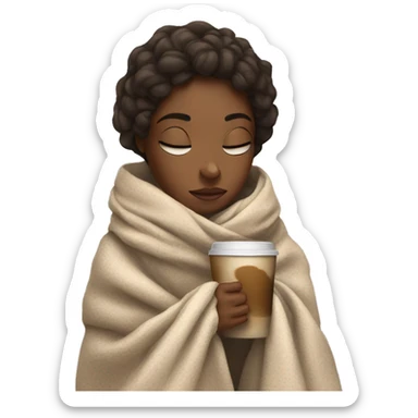 girl inside a blanket sipping coffee eyes closed sticker