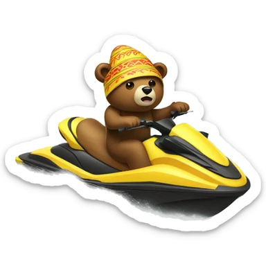 bear driving jet ski with taco hat on  sticker
