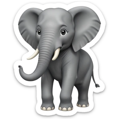 A massive 3D cartoon elephant standing tall with a strong posture, large tusks, deep gray skin, and intense eyes. Dust rising around its feet, sunlight highlighting its size and strength. Realistic textures, bold lighting, Memoji-style but fierce and commanding presence. sticker