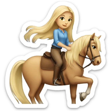 Blonde girl with long hair riding horse sticker