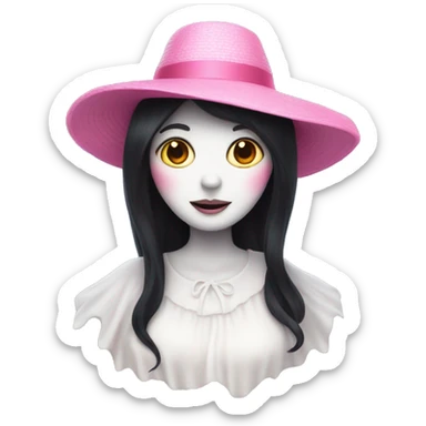 ghost lady with black hair and a pink sun hat sticker